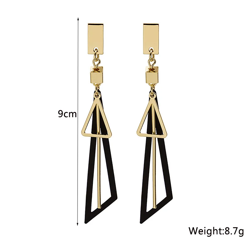 New Boho Triangle Hang Earrings for Women Pink Green Hollow Geometric Statement Tassel Earrings Elegant Party Ear Jewelry