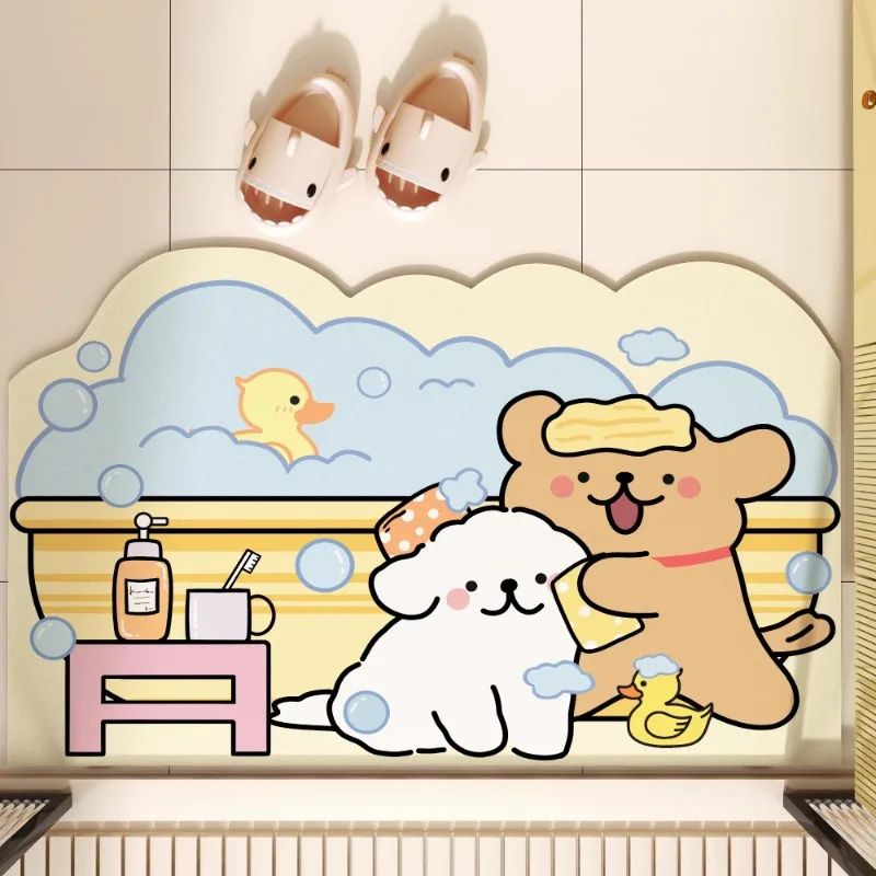 Cartoon bathroom floor mat, bathroom diatomaceous earth absorbent anti slip door mat, foot mat, quick drying carpet