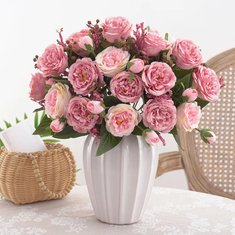 3 Stück Künstliche Blumen aus Seide, Pfingstrosen für Zuhause, Zimmer, Garten, Tisch, Herbst, Halloween, Dekoration, DIY Hochzeitskranz, Brautstrauß, Geschenk – Detail 10