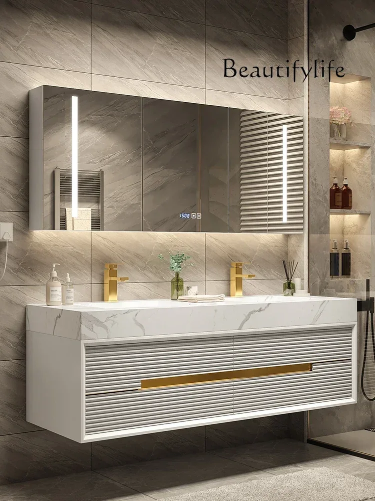 

N Rock slab bathroom cabinet modern light luxury washbasin oak washbasin bathroom basin cabinet combination