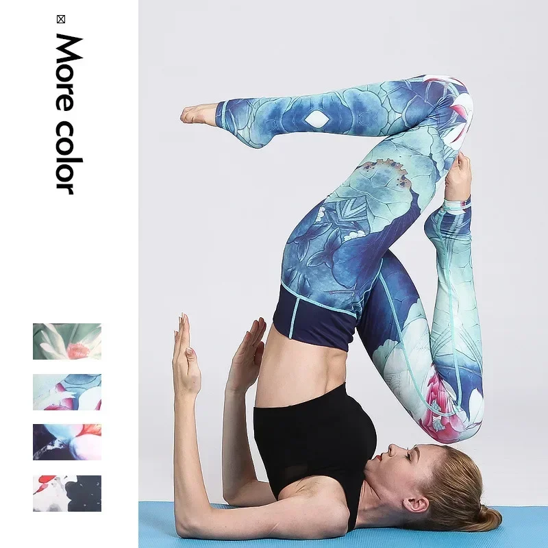 Women New Flower Printing High Waist Leggings Quick Dry Butt Lifting Fitness Long Pant for Dancing Gym Sports 7Z