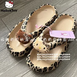 Y2K Spicy Girl Style Hello Kitty Leopard Print Flip Flops, Sanrio New Soft Sole Stepping Stool Feel Slippers, Casual Beach Shoes