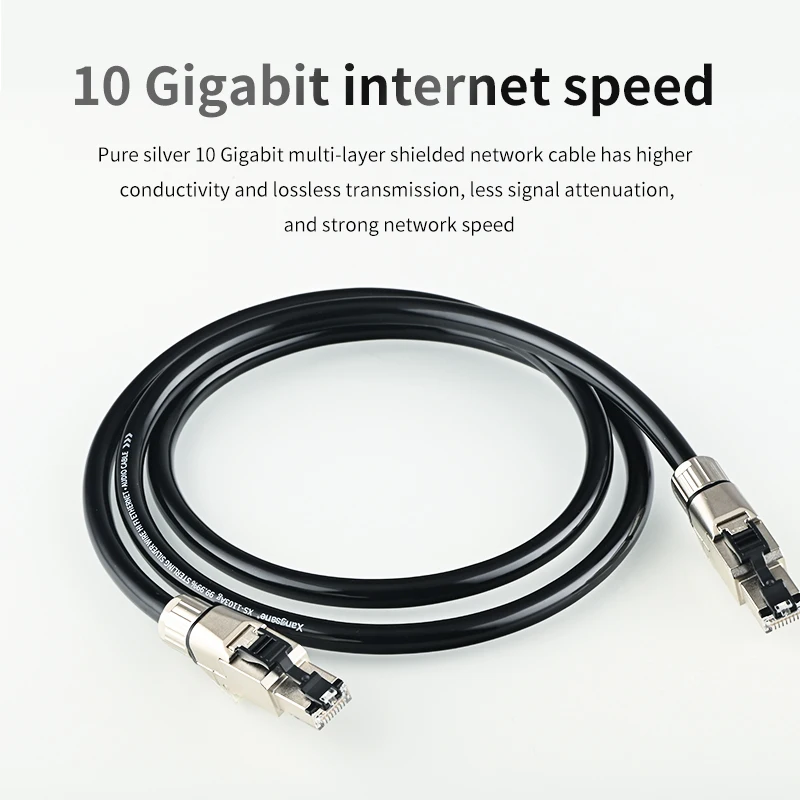 

pure silver CAT 8 network cable hifi Ethernet cable 10 Gigabit network 40Gbps2000MHz crystal plug imported from Germany