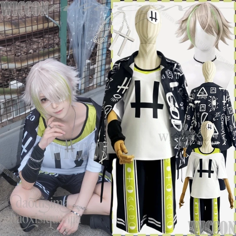 

Shiramitsu Ryui Cosplay Anime Game 18TRIP L4mps Costume Fashion Y2K Punk Black Coat Sports Tank Top Shorts Wig Navidad Carnival