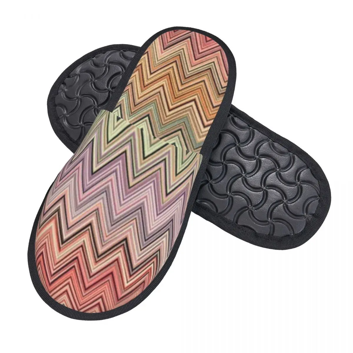 Custom Boho Vintage Contemporary Zig Zag Soft Memory Foam House Slippers Women Multicolor Modern Cozy Warm Anti-Skid Slipper