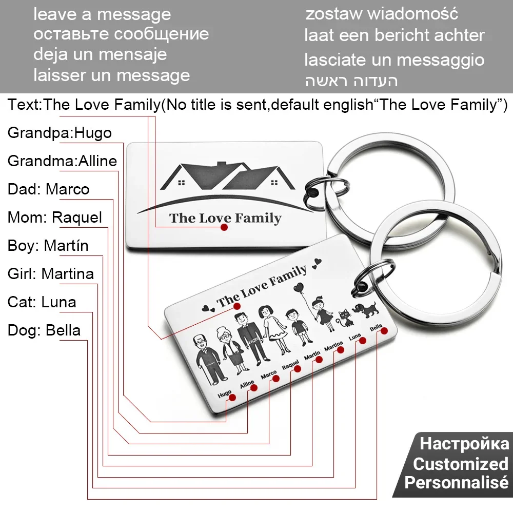 Family Customized Keychain Mirror-polished Stainless Steel Parents Children Present Families Member Name Keyring Key Chain Ring