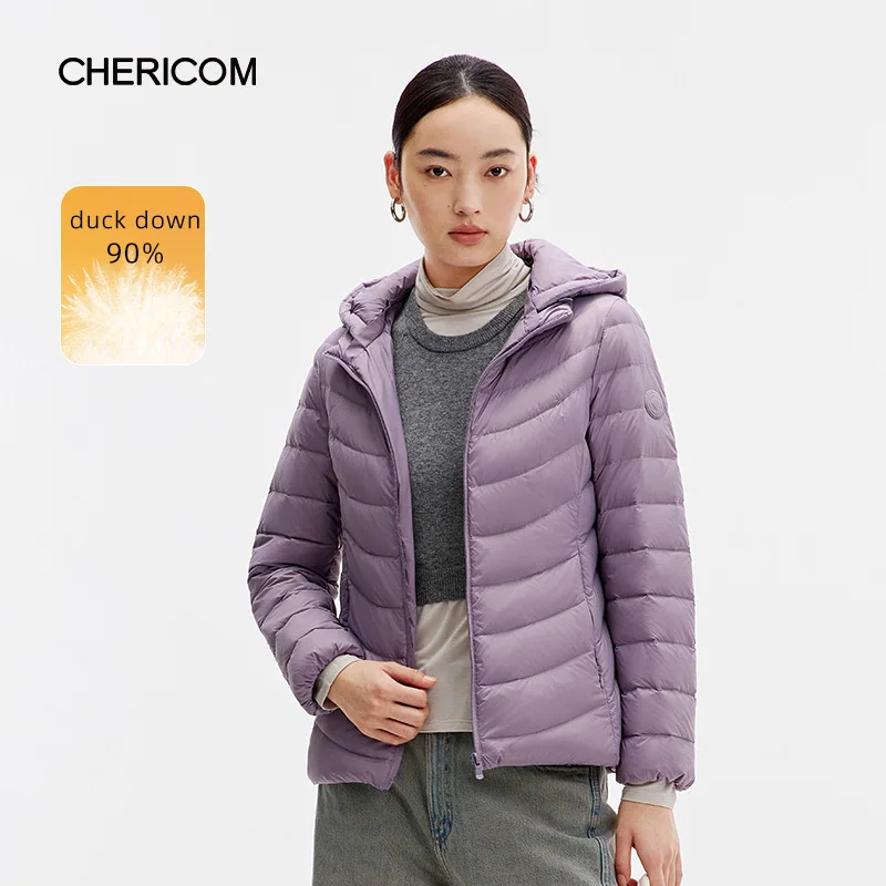 Chericom Dames Donsjack Winter Warm Kort Lichtgewicht Pufferjassen Capuchon Rits Waterdicht Gewatteerde Jassen Vrouwelijke Y309002Y