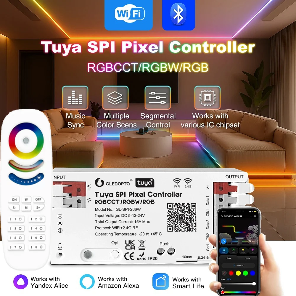 

GLEDOPTO Tuya Smart Wi-Fi SPI светодиодный контроллер для WS2811 TM1814B TM1934A SK6812 WS2801 WS2805 UCS2904B цифровая пиксельная полоса света