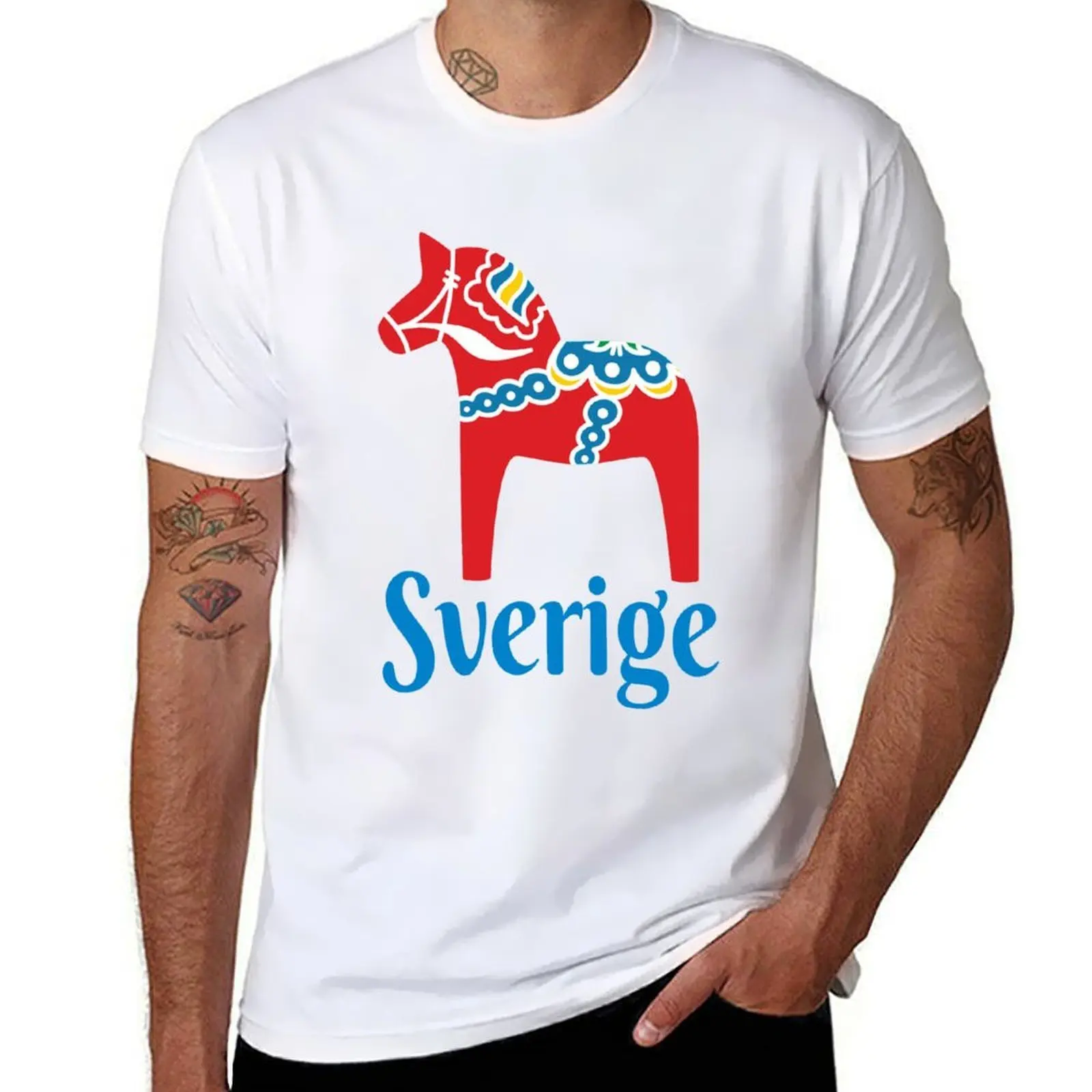 

Sverige Dala Dalarna Sweden Horse Dalecarlian Swedish T-Shirt man t shirt designer cotton t shirts high quality T-Shirt