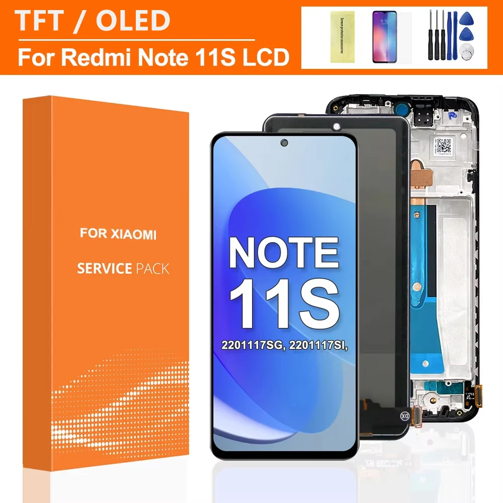 100% протестировано для Xiaomi Redmi Note 11S 2201117 СГ 2201117 Цифровой сенсорный экран SI ЖК-дисплея для замены дисплея Redmi Note 11S