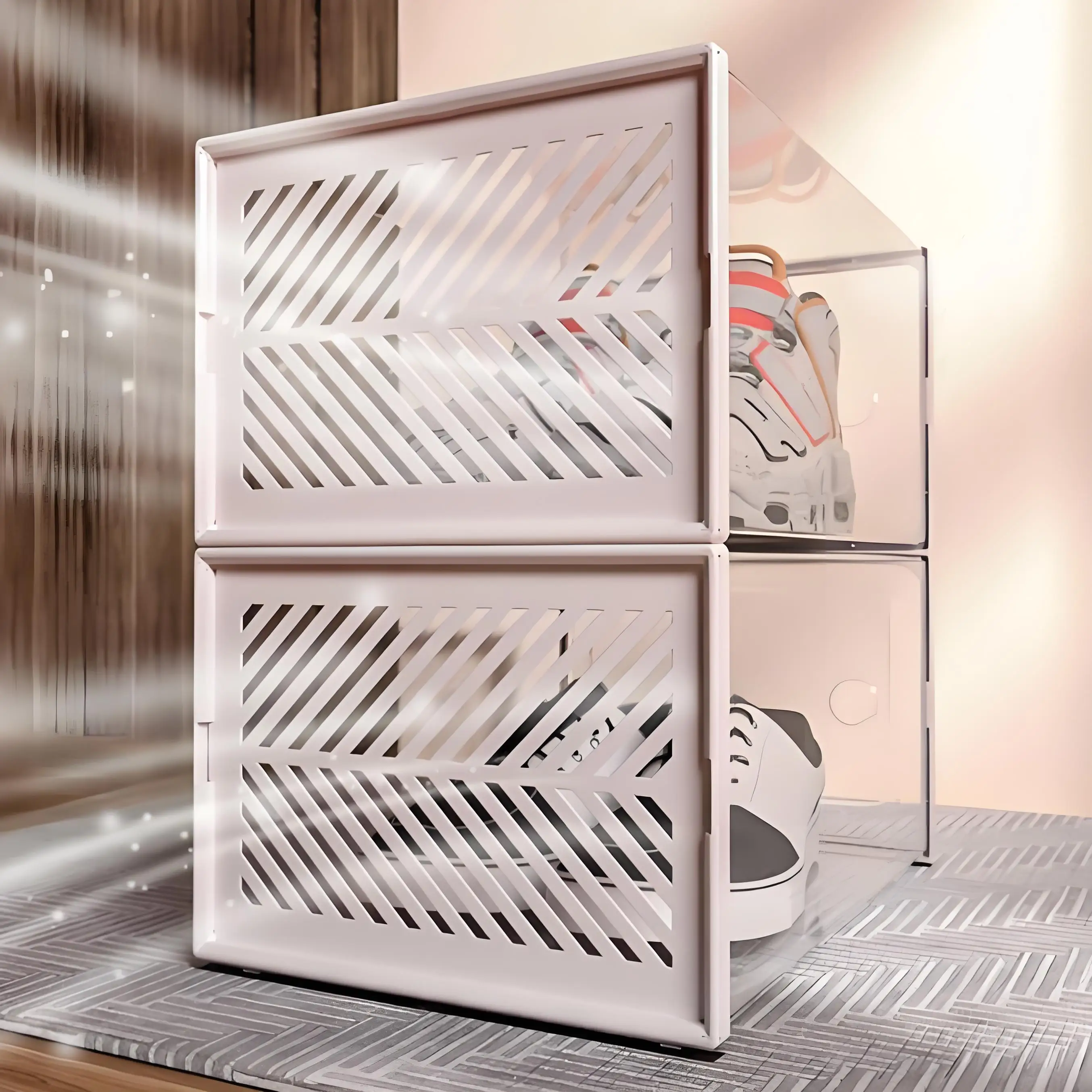 صندوق أحذية شفاف قابل للطي، صندوق تخزين سميك من البولي بروبيلين للأحذية والكتب والملابس، صناديق تنظيم قابلة للتنفس، إكسسوارات منزلية، 8 قطع