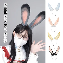 Cute Rabbit Tail Bunny Plush Lop Ears Headband Women Cosplay Hair Hoop Cartoon Furry Faux Fur Hairbands Lolita Hair Accessories