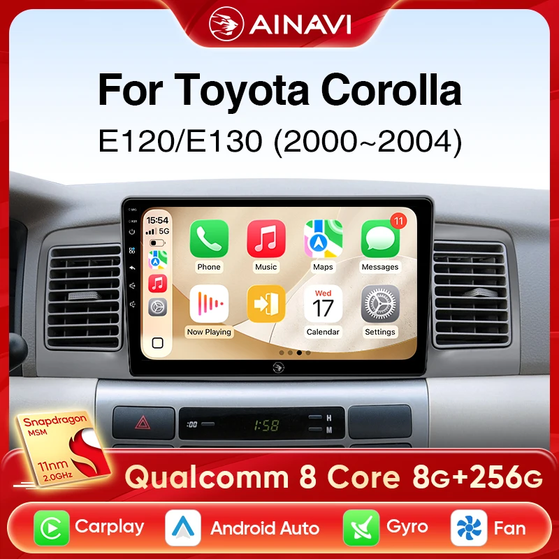 

Автомобильное радио Ainavi для Toyota Corolla E120 2001 2002 2003 2004, беспроводной Carplay Android, автомобильный мультимедийный плеер, стерео DSP 2DIN