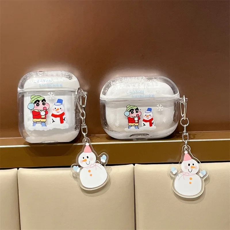 Flowing Sand Snowman Boy Case for AirPods 4 Airpod 1 2 3 Pro Pro2  Bluetooth Earbuds Charging Box Protective Earphone Case Cover