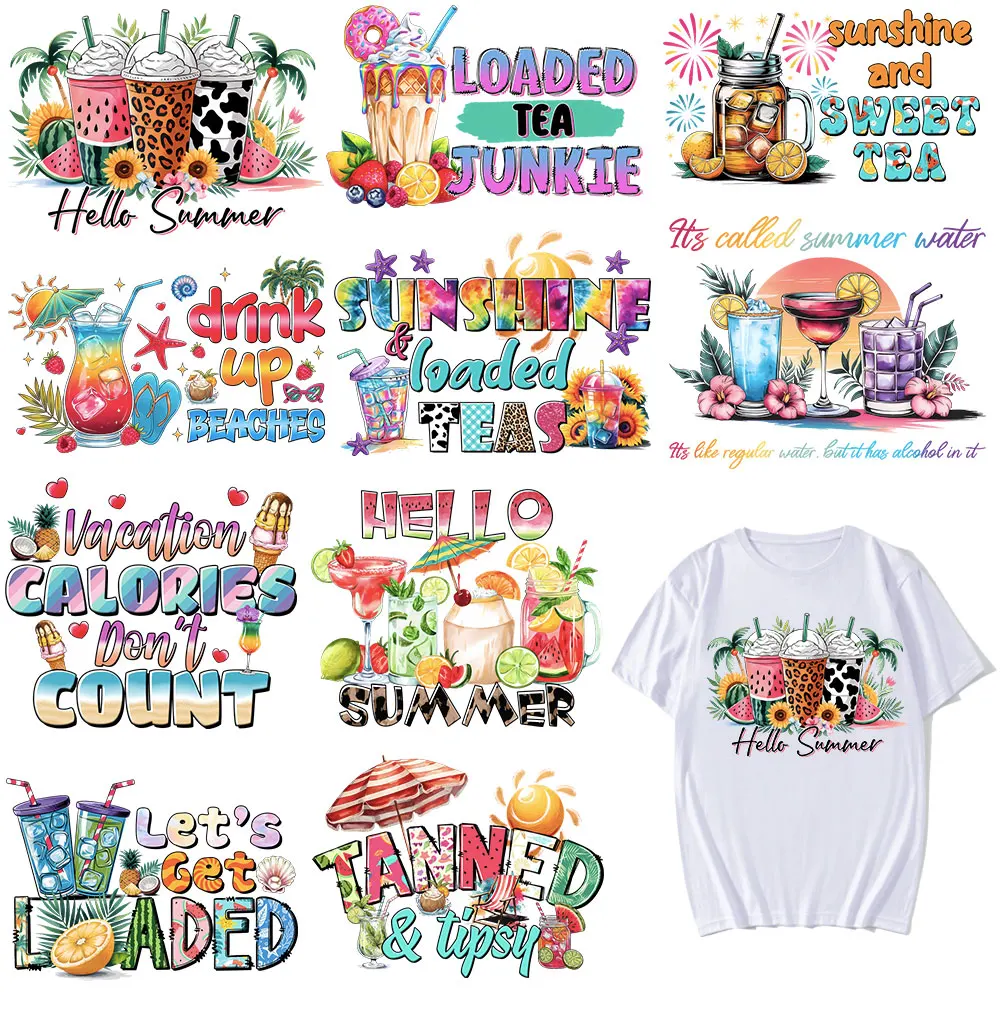 

Summer Themed Iron On Patches, DIY Heat Transfer Decals for Clothing, Sweet Tea Lover Gift