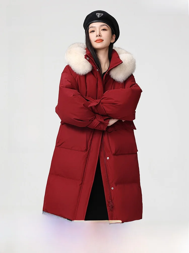 

Snowy Fur Collar Padded Jaet Women's Korean Sle Long Thiened H-ape Quilted down Coat Sweet Ci Casual Outerwear