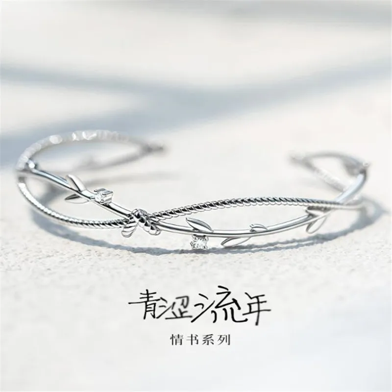 

New Fashion Youthful Fleeting Bracelets 925 Sterling Silver Jewelry Twisted Wire Branch Sprouting Flower Opening Bangles TYB107