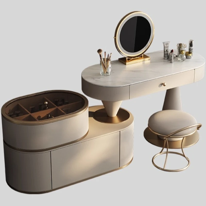 &Luxury Leather Toiletries Makeup Vanity Illuminated Makeup Dressing Table Dressers Desk Dresser With Mirror Bedroom Furniture