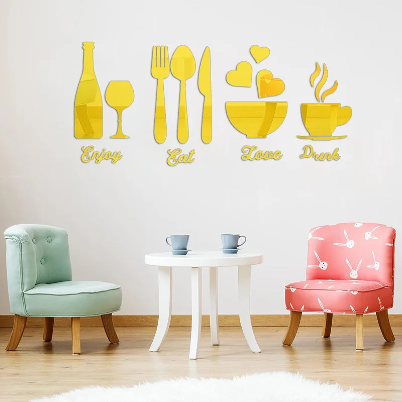 Kitchen Logo Mirror Wall Stickers Acrylic Mirror Wall Sticker Art Decor Eat Drink Love Enjoy Self-Adhesive Stickers ,Home Decor