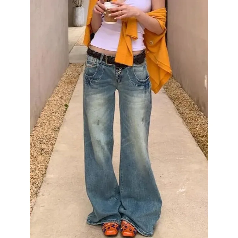 

Women's Loose Fit Slim Straight Floor Length Trousers Casual Commute Sle High Waist Wide Leg Retro Waed Denim Jean