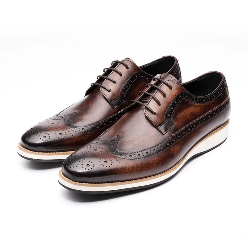 Zapatos Brogues clásicos para hombre, zapatos Oxford de negocios, informales, con cordones, a la moda, de cuero puro, estilo Retro