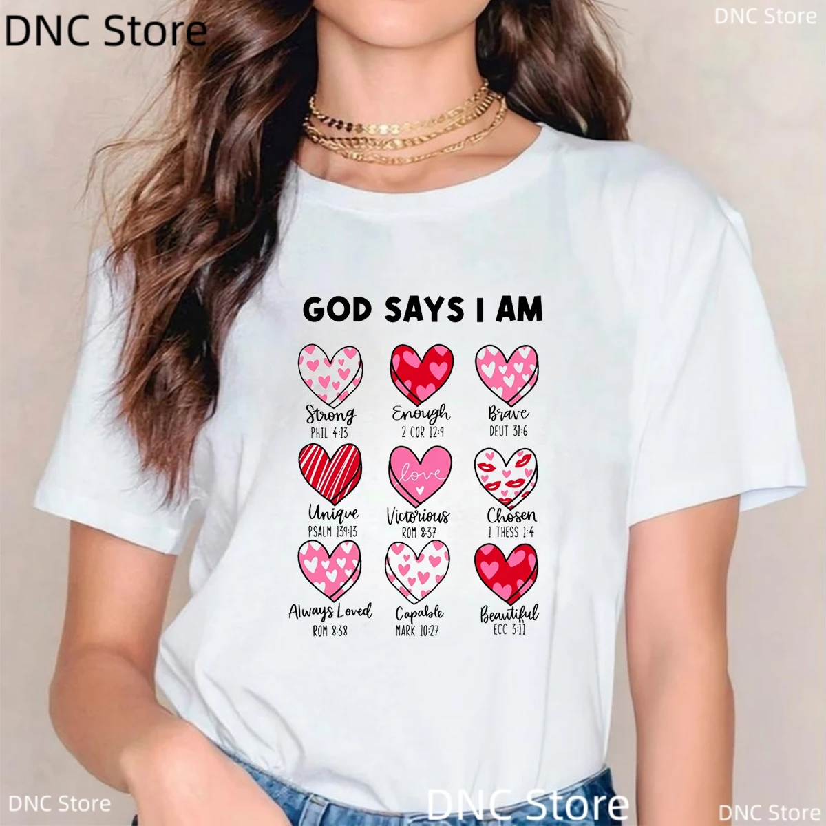 God Says I Am T Shirt Valentine'S Day Graphic Print T-Shirt Womens Valentines Heart Religious Christian Tshirt Female Tops