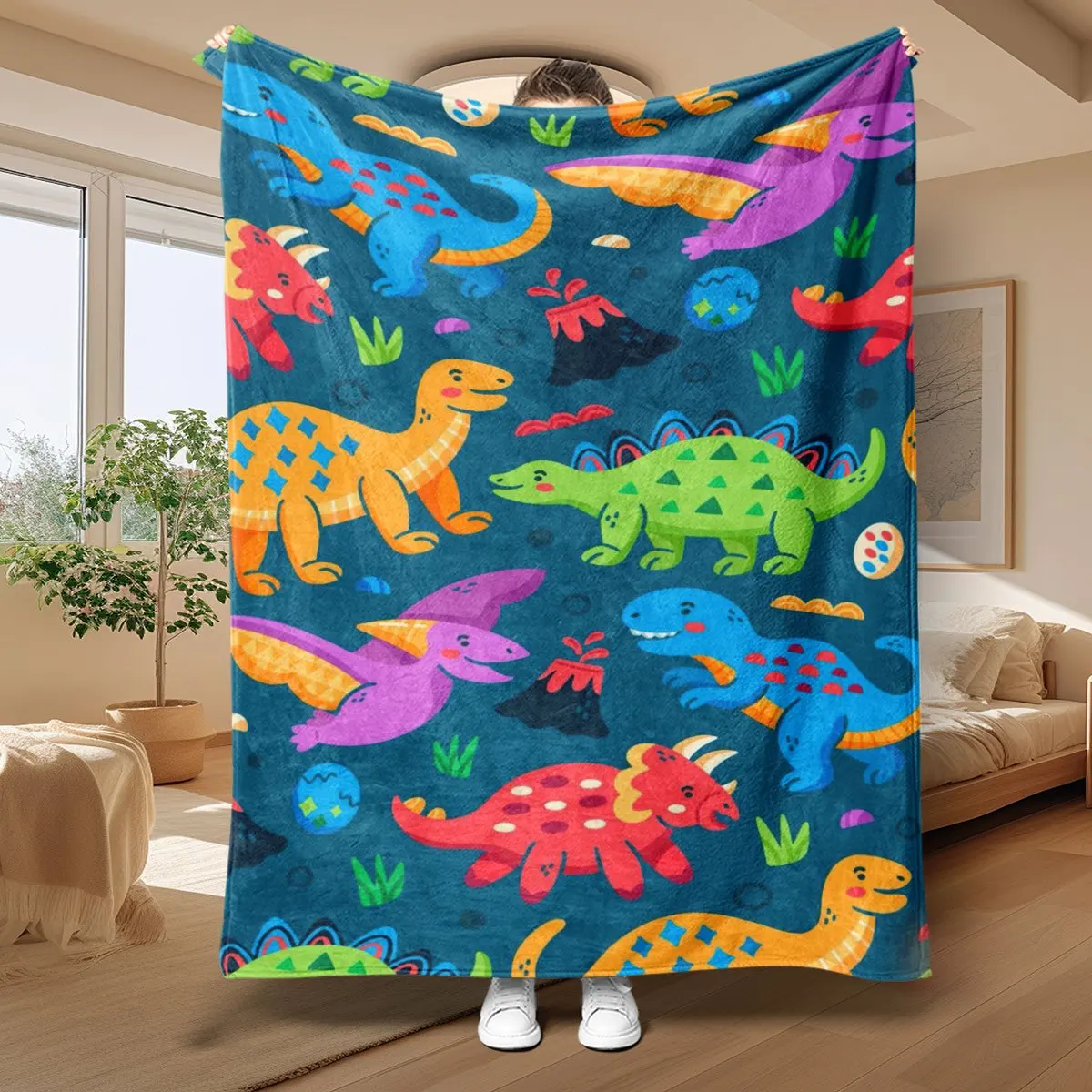 Cute Dinosaur Blanket Throw Jungle Print Cartoon Kids Room Decor Bedding 150x200cm Dinosaur Blanket