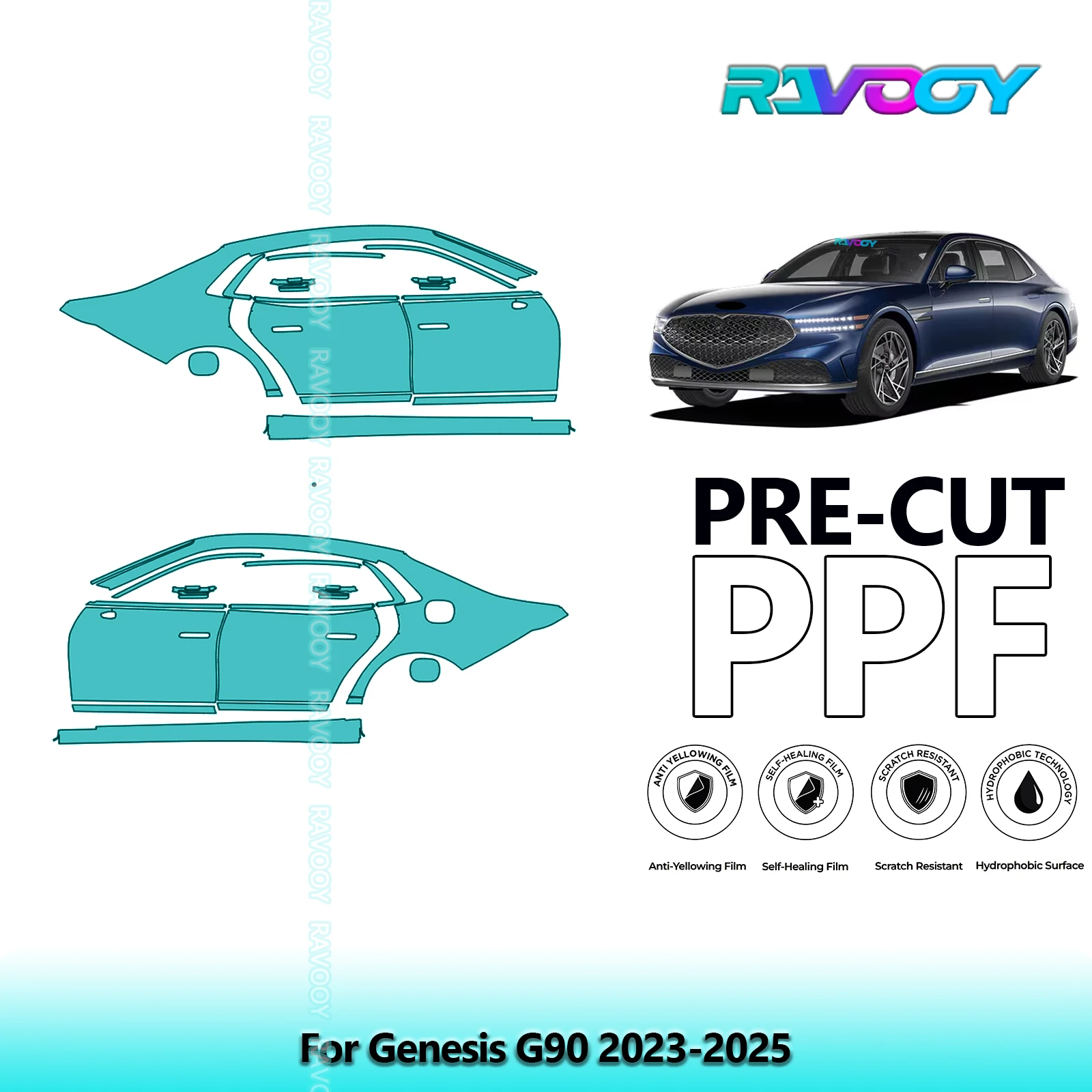 

For Genesis G90 2023-2025 8.5mil Clear Matte Pre-Cut PPF Door & A/B Pillar Kit TPU Paint Protection Film Set