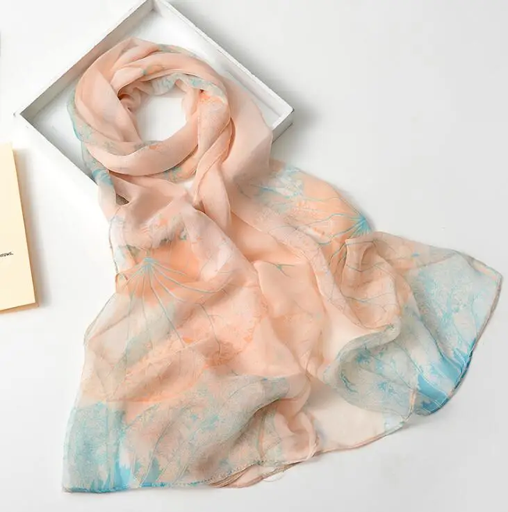 New Design Beautiful Georgette Silk Scarf Lotus Leaf Gradient Color Chiffon Bandana Summber Beach Sarong 50*160cm HY31