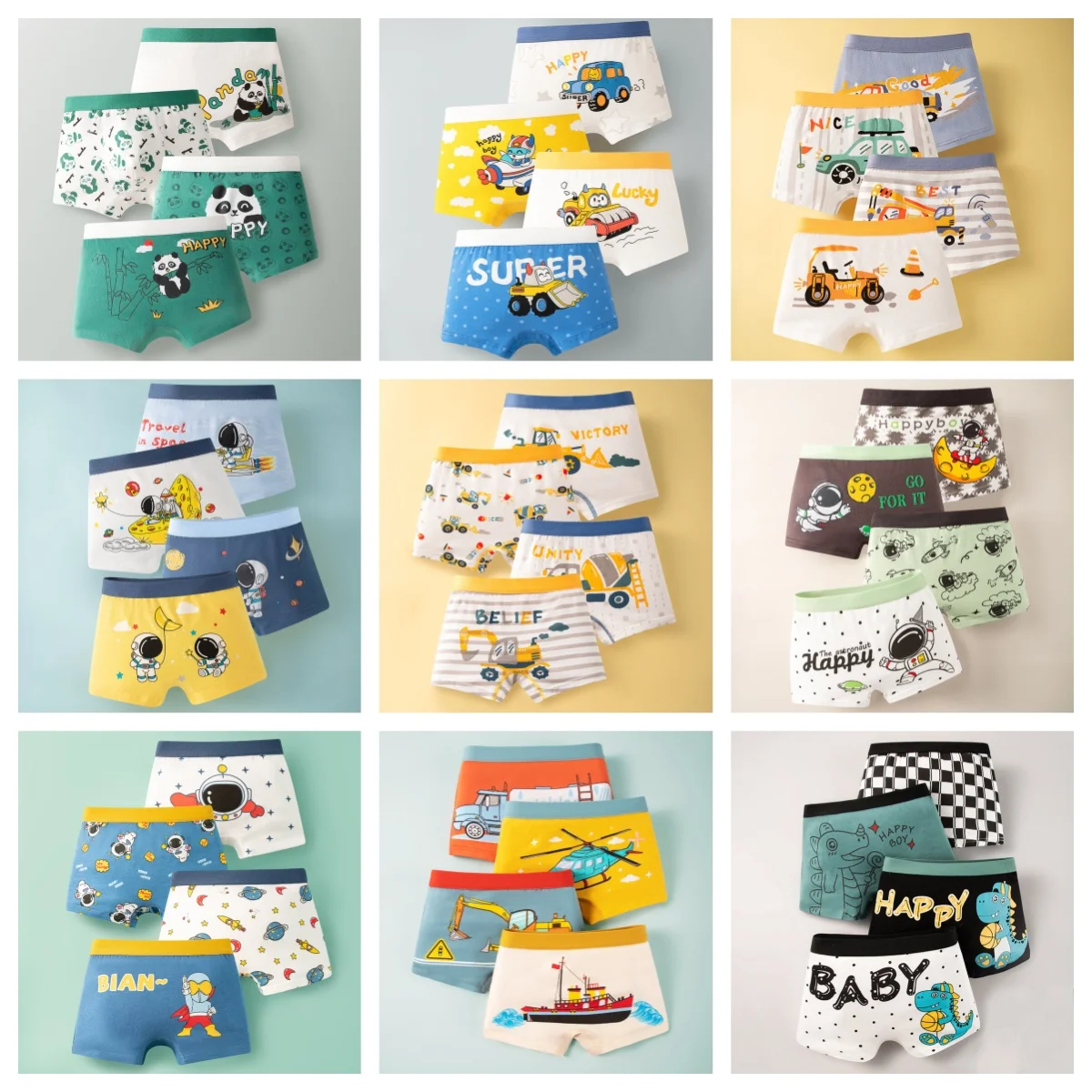 Boy Cotton Boxers Kids Dino Car Truck Prints Underwear Bright Design Baby Boy Underpants Size M-3XL For Weight 10-45kgs Children