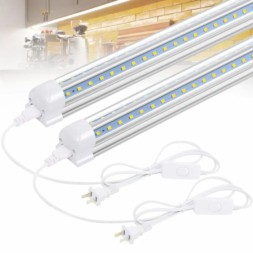 LED Tube Light Bar Home 2PCS Light Bulbs 85-265V Aluminum 60cm Shop Lamp Workbench Warehouse Lighting Switch Kitchen Closet