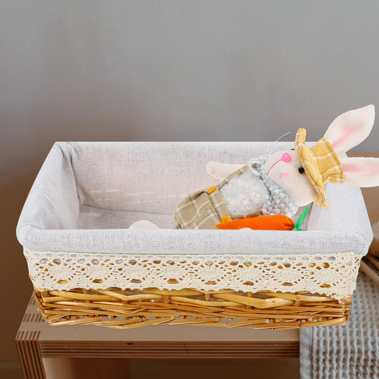 

Wicker Storage Basket Rectangular Hand-woven Organizing Baskets Woven Basket Liner Washable Bedroom Bathroom Office Use