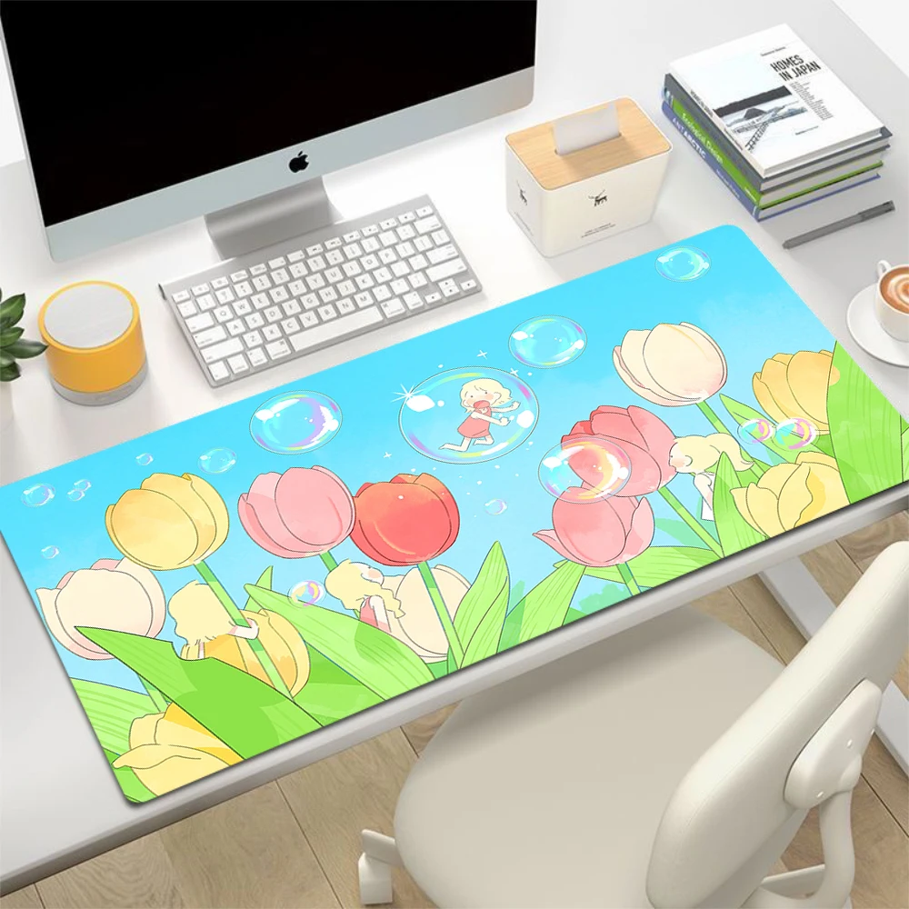 Kawaii Rabbit Green Anime Deskmat Large Game Mousepad Cute Cartoon Scenery Mouse Pad Laptop Office Extended Table Mat Big Carpet