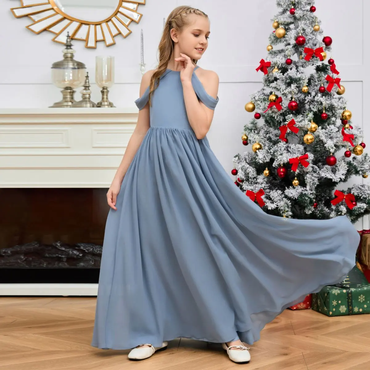 시폰 주니어 신부 들러리 원피스, 볼 가운, 미인 대회 연회, 무도회, 생일, 저녁 파티, 어린이, 첫 성찬식 축하