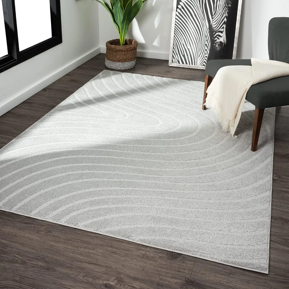 LUXE WEAVERS Modern Geometric Wave Gray 9x12 Area Rug