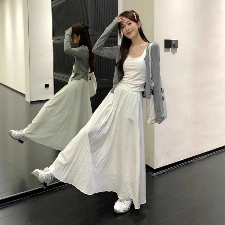 

French Style White Spaghetti Strap For Women, 2026 New Elegant High-End Feel, Autumn Winter Outfit Set, Long Dress