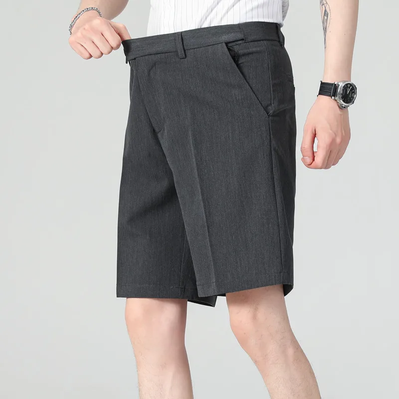 Business Casual Men's Suit Shorts, Youth Daily Work Formal Trousers, Elastic Waist Breathable, Wear-Resistant Plus Size 28-40