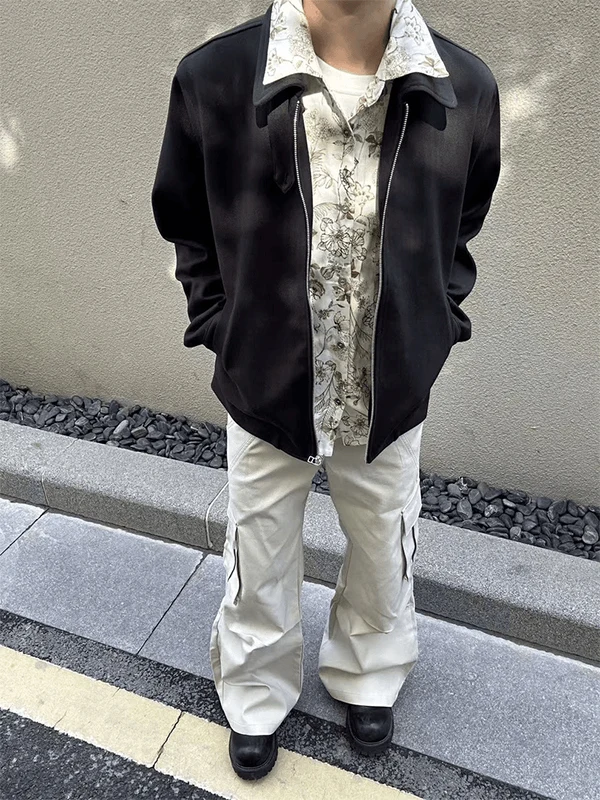 

Мужская демисезонная куртка с цветочным принтом, имитация двухслойности, свободный крой, не требует глажки, из полиэстера и нейлона, с воротником CleanFit