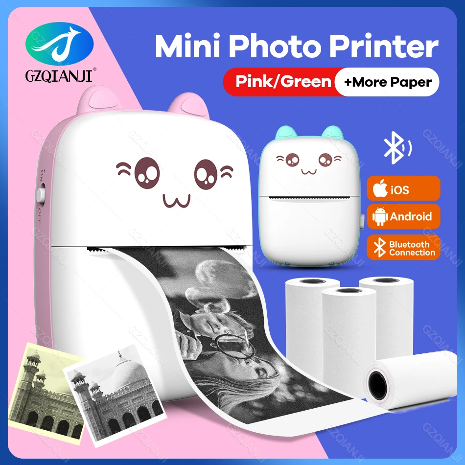 Portable Mini Wireless Thermal Photo Printer Pocket Cute Sticker Printers Paper Roll For Android iOS DIY Home Use Notes Printer