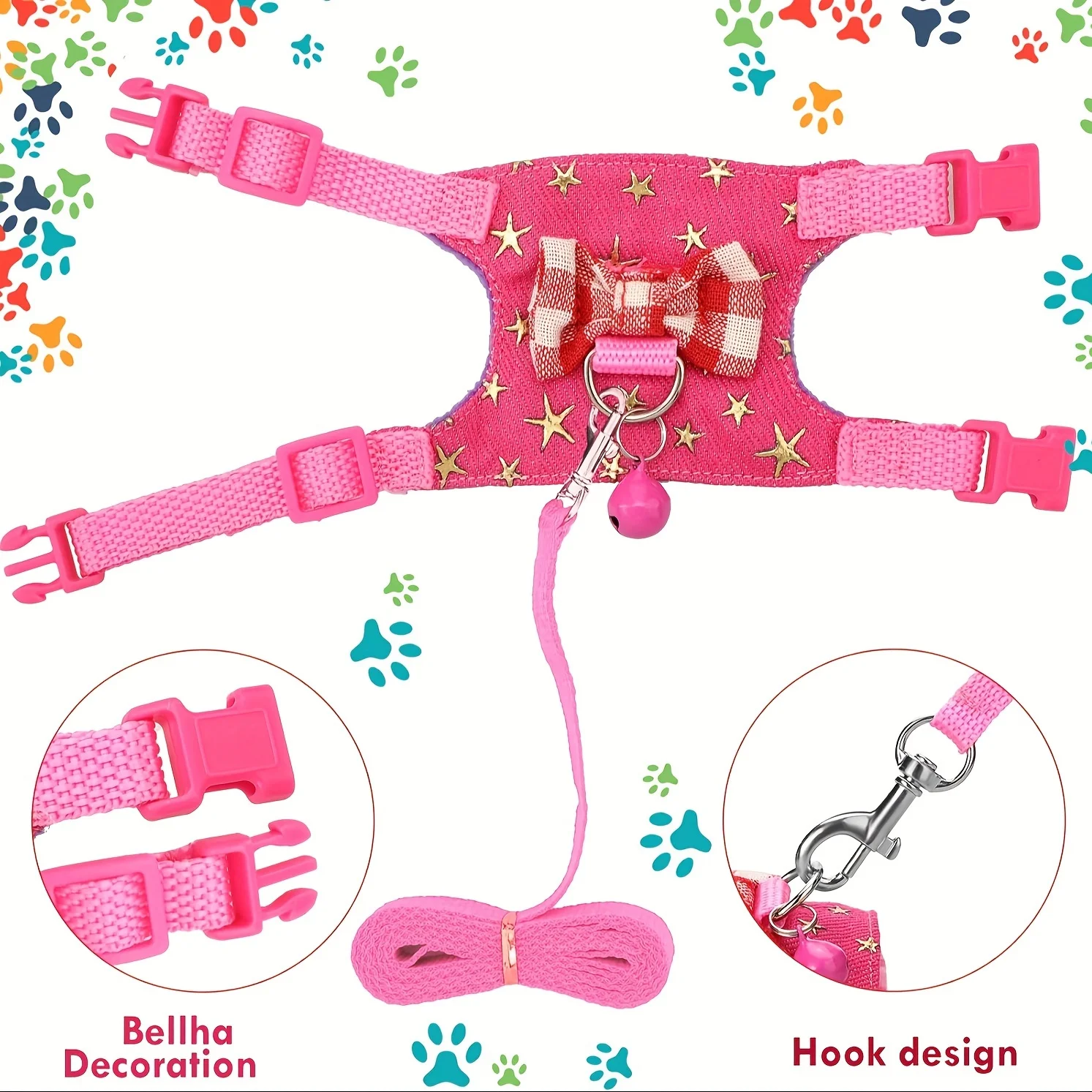 2pcs/set Hamster Harness And Leash Walking Set, Small Pet Clothes With Bow Bells, Safe And Comfortable Padded Vest, Hamster Stri