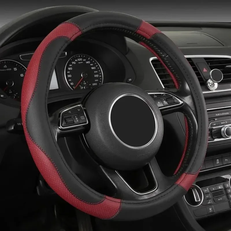 غطاء جلدي قابل للتنفس مضاد للانزلاق - غطاء حماية لعجلة قيادة السيارة، غطاء من الألياف الدقيقة مناسب لمعظم المركبات. #3