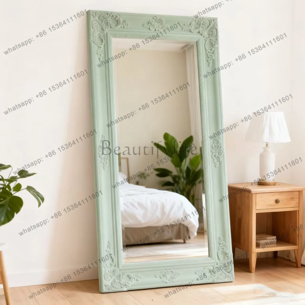 American dopamine full-length mirror French vintage home flocking bedroom cloakroom fitting mirror
