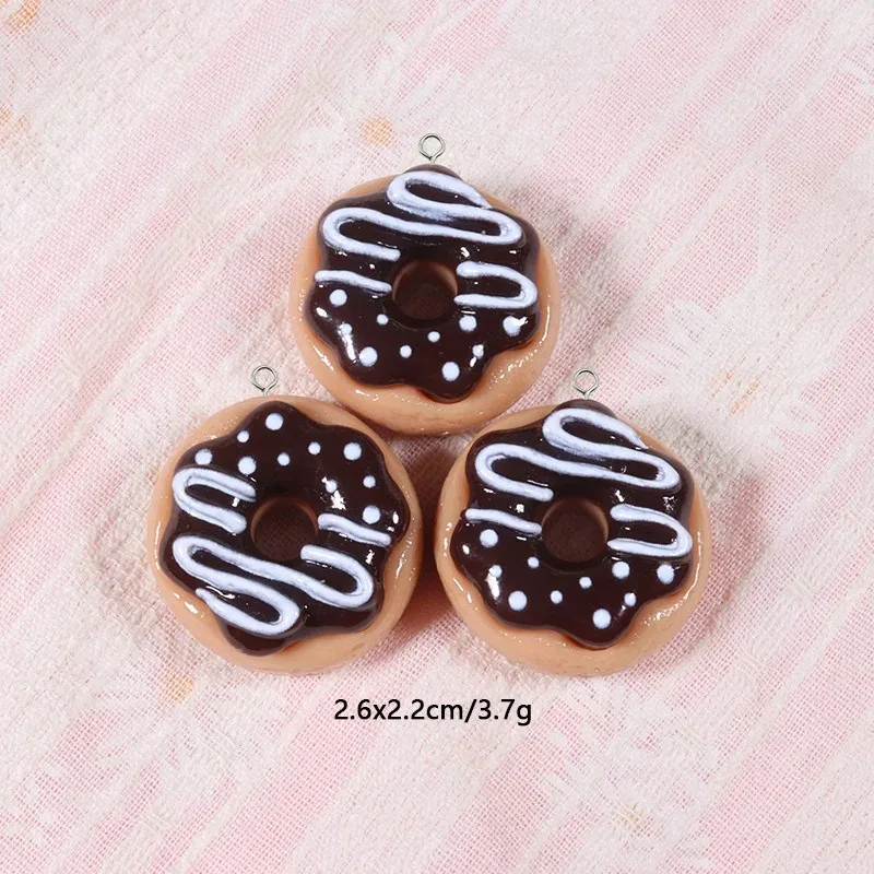 10PCS Realistic Cream Donut Resin Pendants Cartoon Sweet Bread Food Charms Handmade Accessories For DIY Earring Jewelry