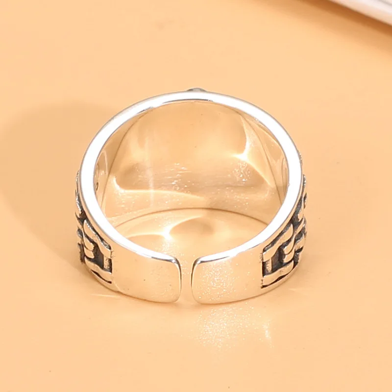 s925 Silver special trendy style Harley opening men\'s ring vintage distressed Thai silver letter locomotive style ring wholesale