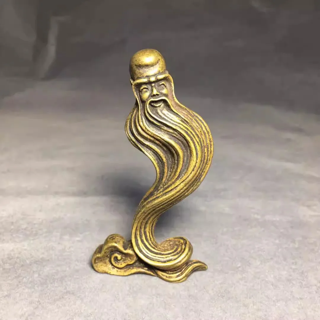 Chinese Copper Carved A Bearded  The God of Longevity Exquisite Small Statues