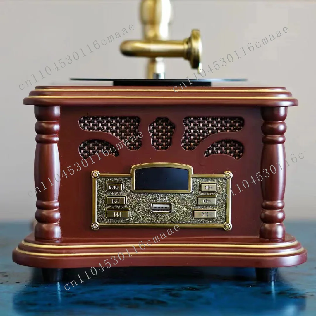 Retro European Solid Wood Phonograph Old-fashioned Bluetooth Small Audio Player Metal Vinyl Living Room Phonograph