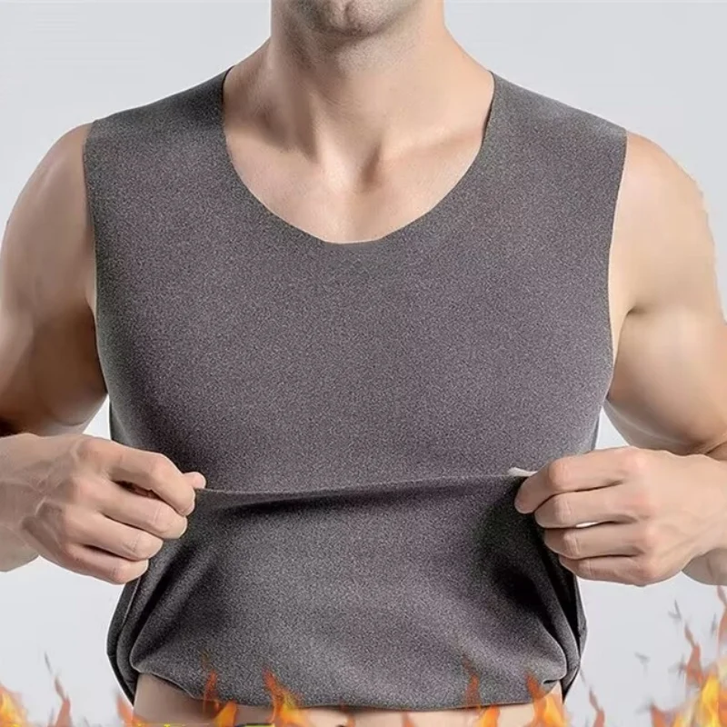 Men's winter slim fit warm vest, seamless sleeveless vest, soft round neck vest, gym fitness and sports, inner bottom vest