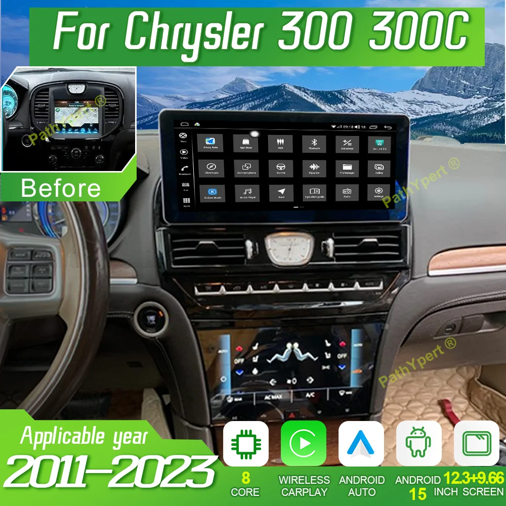 

12.3+9.66"Android15 For Chrysler 300 300C 2011-2023 Car Radio Multimedia Player Stereo Upgrade Dual Touch Screen 4G WiFi Carplay