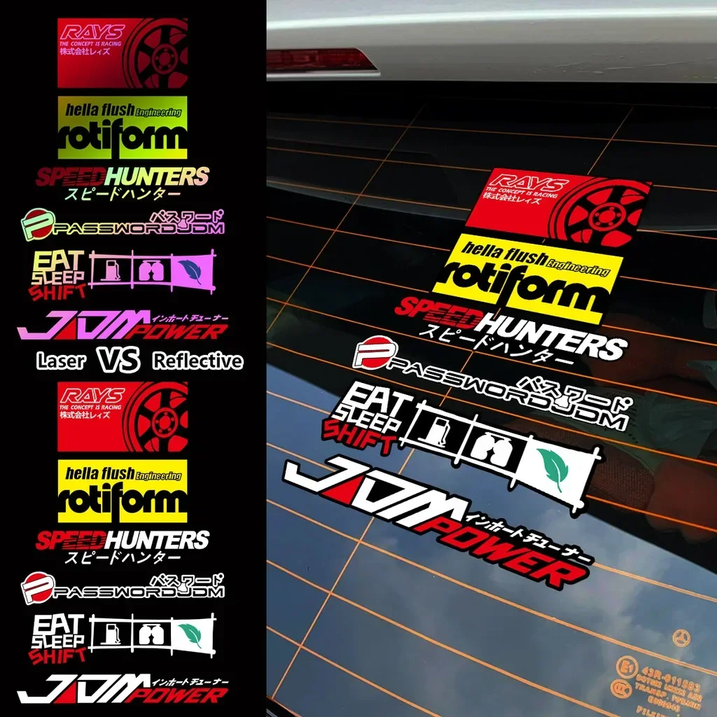 Reflective Waterproof Self Adhesive Vinyl Decal 1PC JDM Power Sticker Fit Car Window Body Bumper Vehicle Exterior Modification