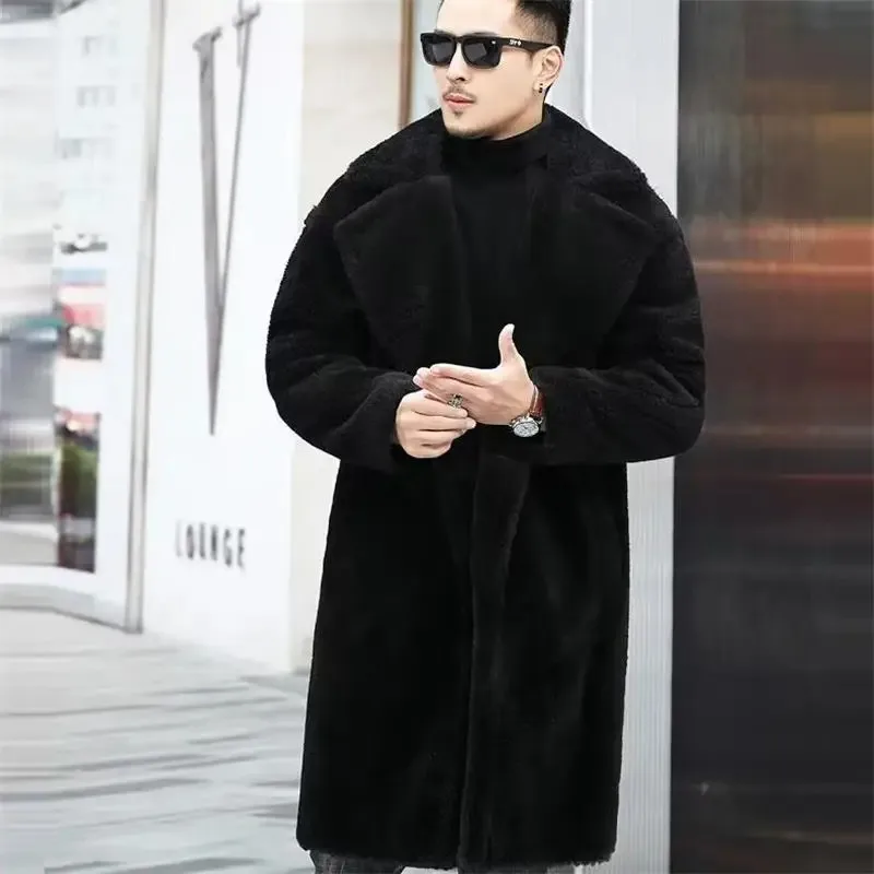 Parka de pele longa masculina, casaco quente, casaco grosso de lã, roupas de neve, inverno, novo, 2024